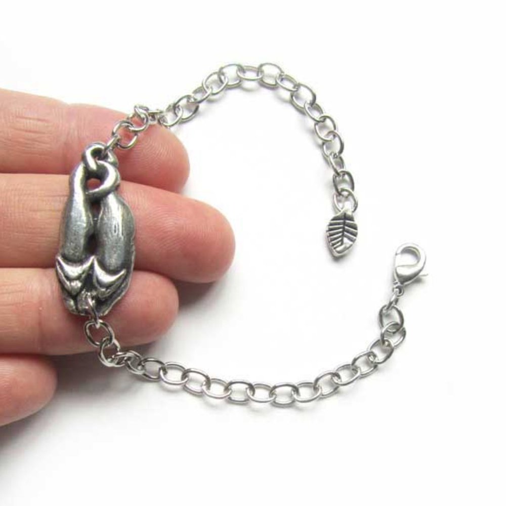 Two Cats bracelet with Celtic knot cast in pewter from my original carving cats